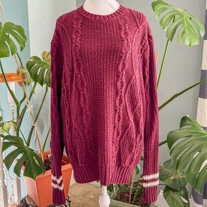 Burgundy Cable Knit Sweater American Eagle